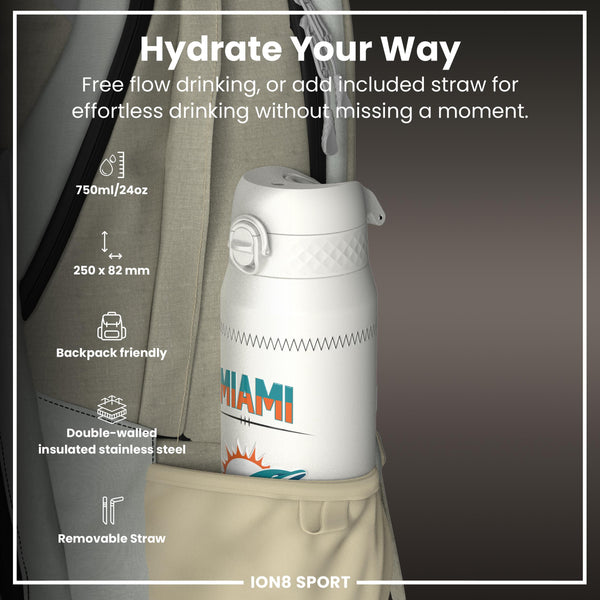 NFL x ION8, Isolierte Stahlflasche, GameDay Series, Tua Dolphins, 750 ml