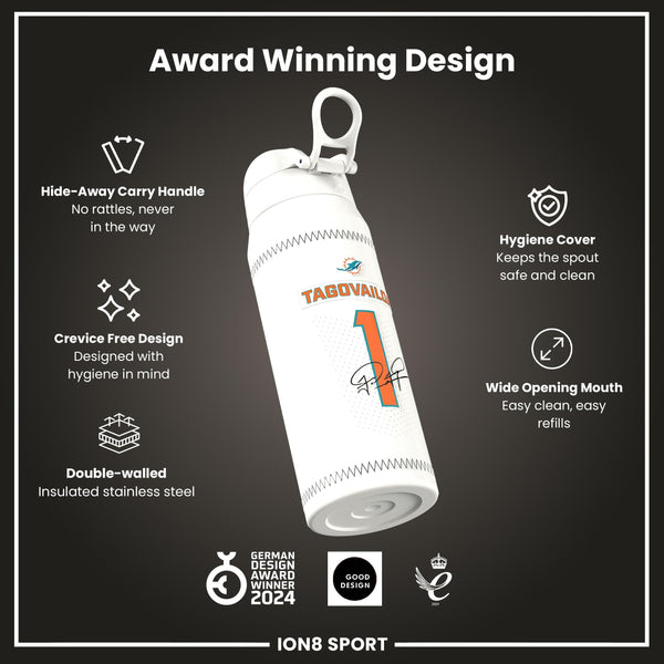 NFL x ION8, Isolierte Stahlflasche, GameDay Series, Tua Dolphins, 750 ml