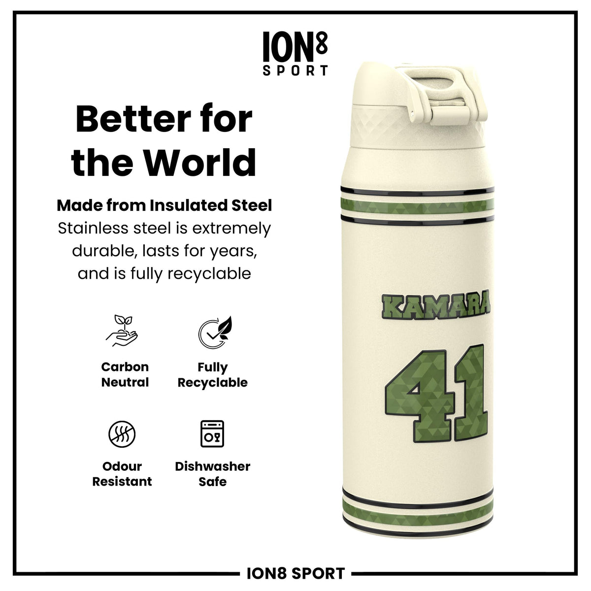 NFL x ION8, Isolierte Stahlflasche, Icon Series, Alvin Kamara, 750 ml