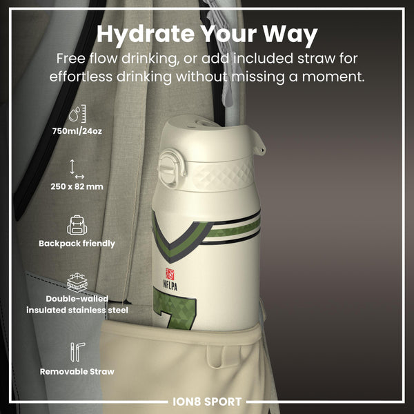 NFL x ION8, Isolierte Stahlflasche, Icon Series, Bijan Robinson, 750 ml