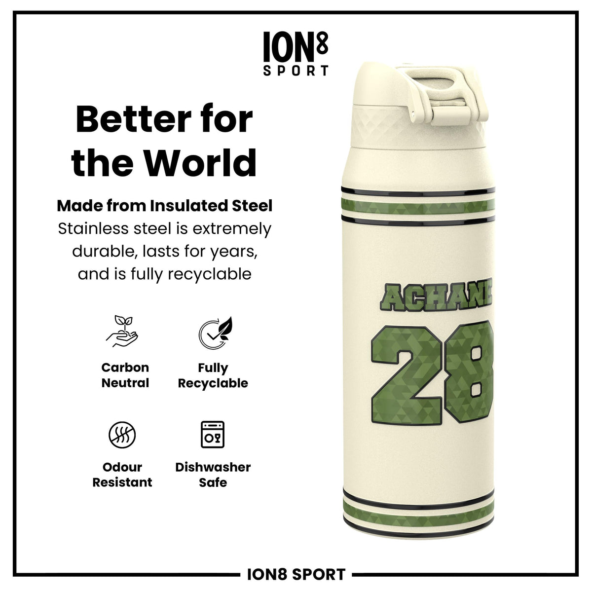 NFL x ION8, Isolierte Stahlflasche, Icon Series, De'Von Achane, 750 ml