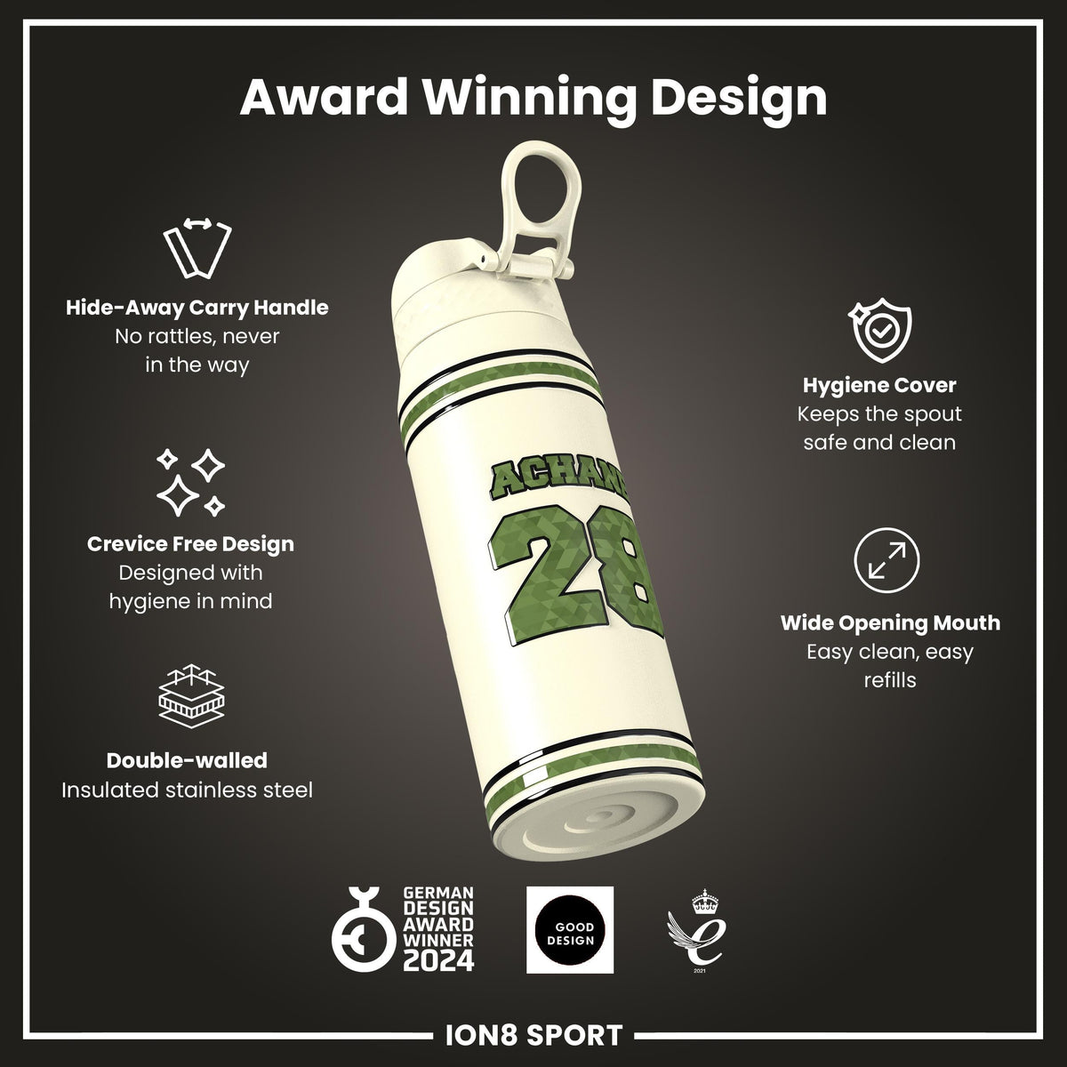 NFL x ION8, Isolierte Stahlflasche, Icon Series, De'Von Achane, 750 ml