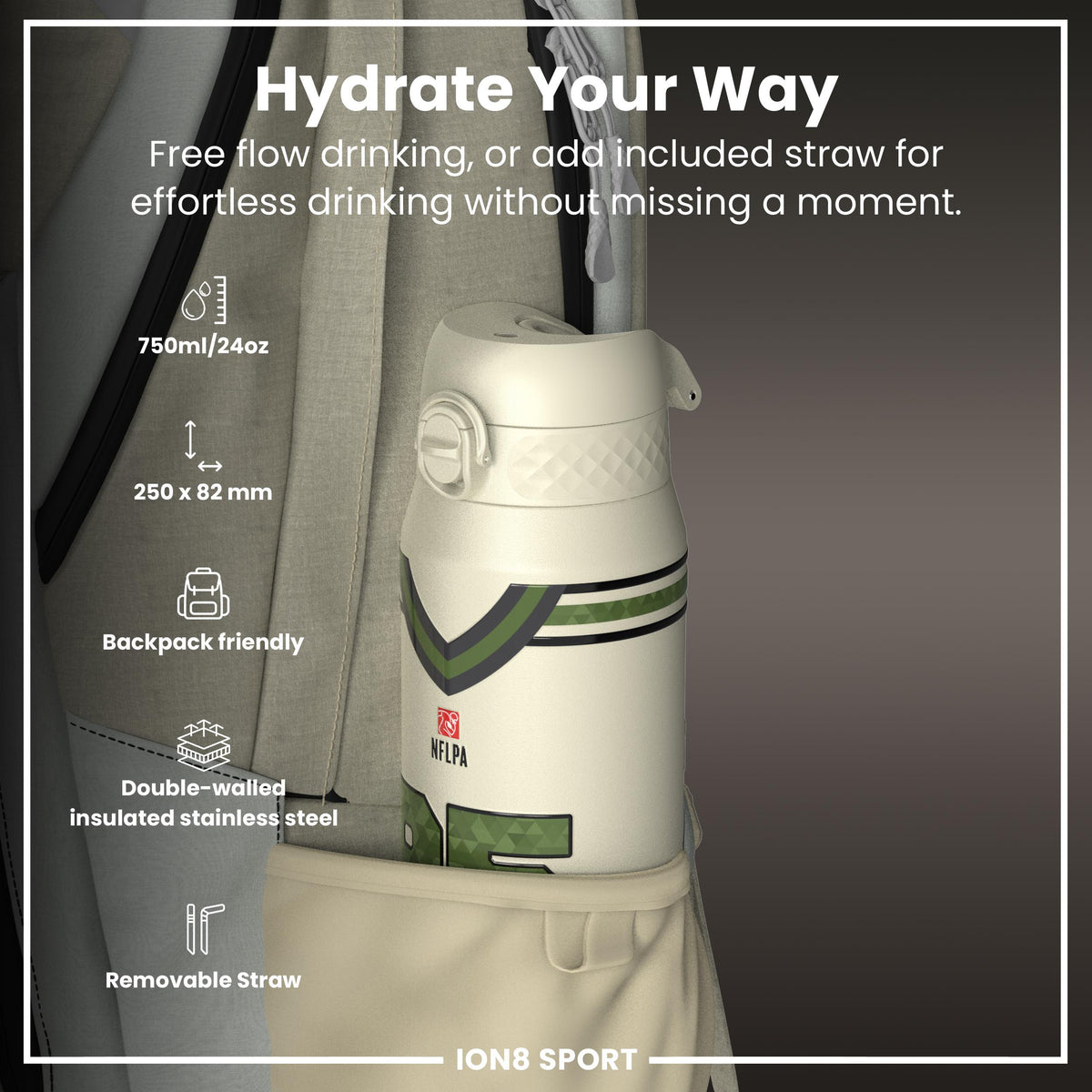 NFL x ION8, Isolierte Stahlflasche, Icon Series, George Kittle, 750 ml