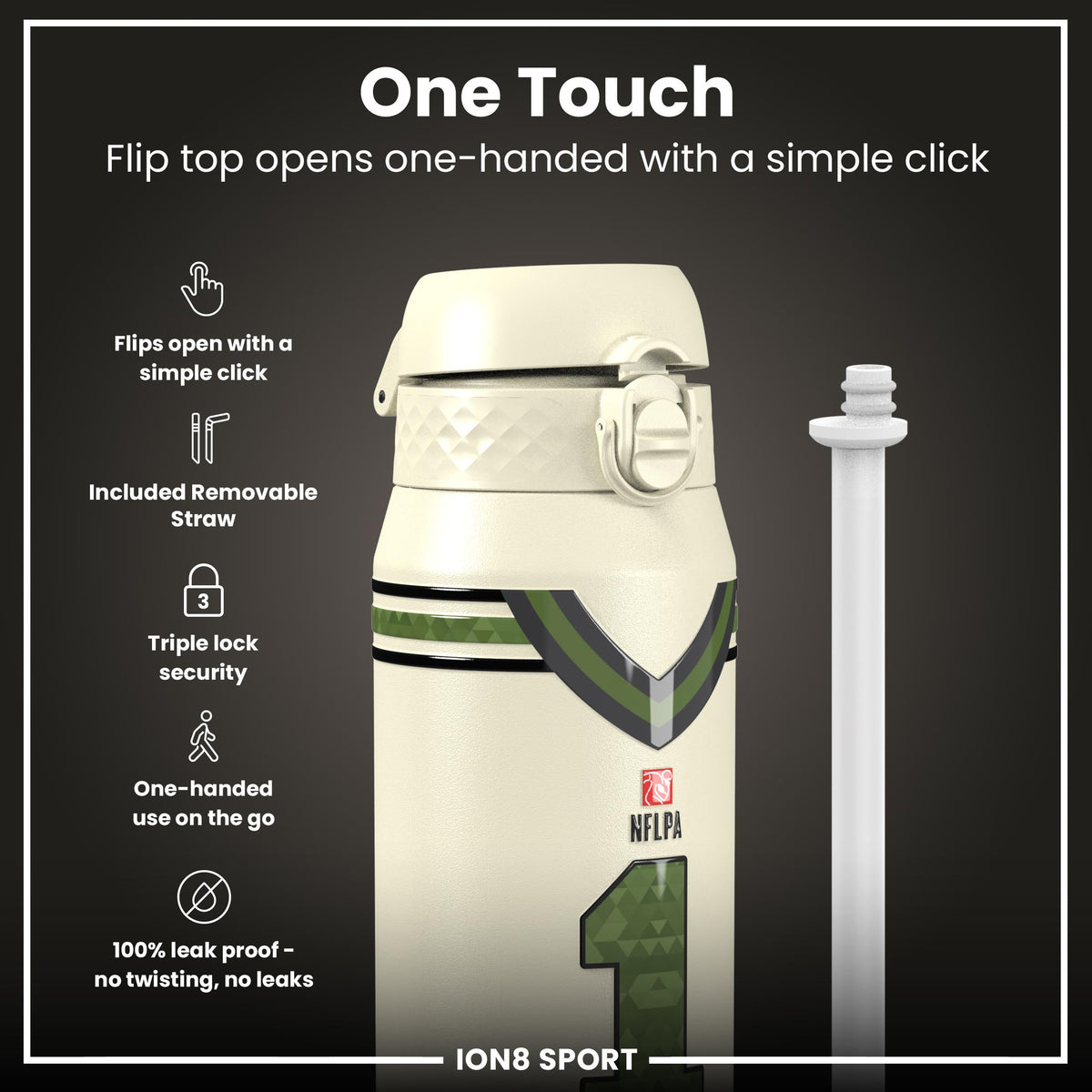 NFL x ION8, Isolierte Stahlflasche, Icon Series, Jalen Hurts, 750 ml
