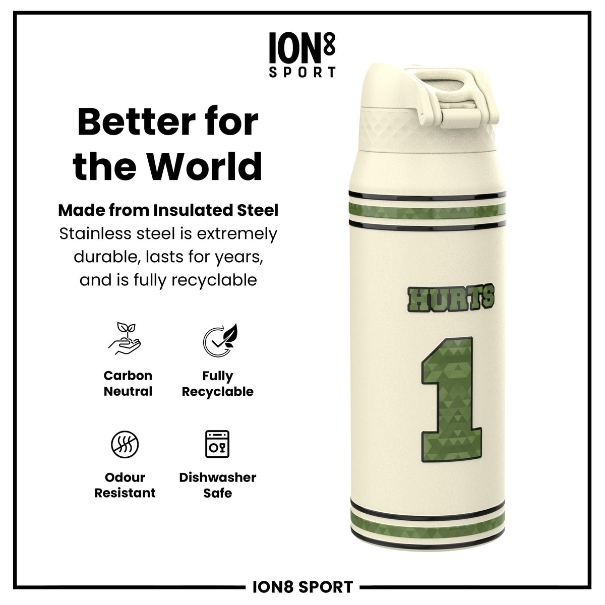 NFL x ION8, Isolierte Stahlflasche, Icon Series, Jalen Hurts, 750 ml