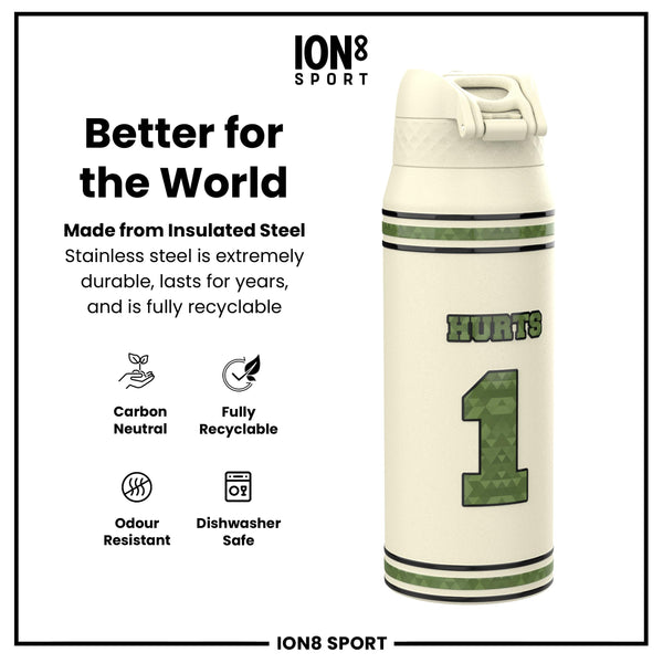 NFL x ION8, Isolierte Stahlflasche, Icon Series, Jalen Hurts, 750 ml