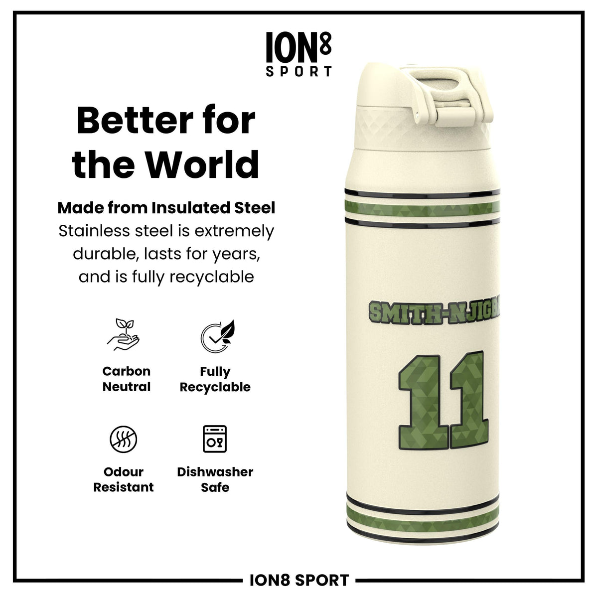 NFL x ION8, Isolierte Stahlflasche, Icon Series, Jaxon Smith-Njigba, 750 ml