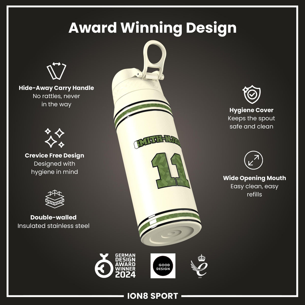 NFL x ION8, Isolierte Stahlflasche, Icon Series, Jaxon Smith-Njigba, 750 ml