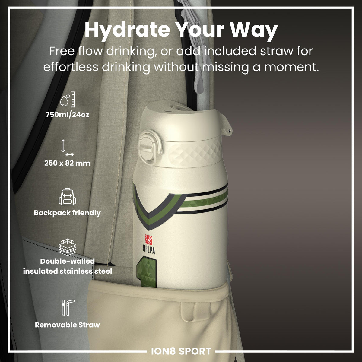 NFL x ION8, Isolierte Stahlflasche, Icon Series, Kyler Murray, 750 ml