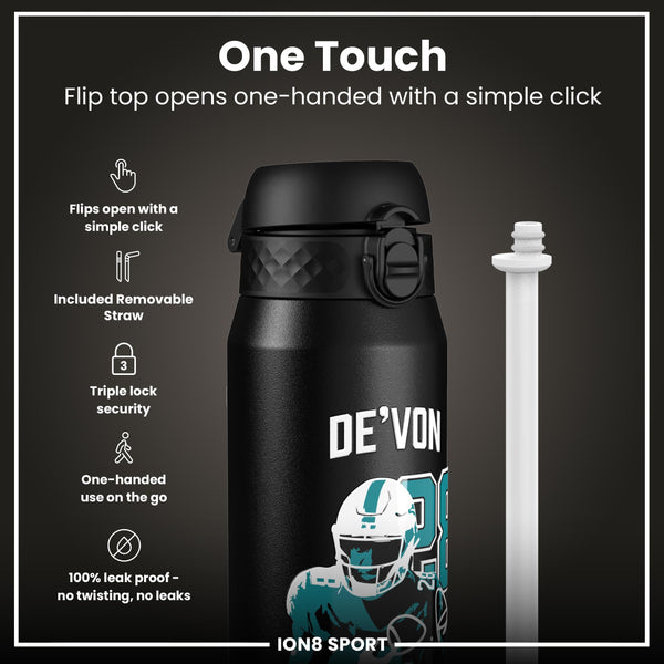 NFL x ION8, Isolierte Stahlflasche, Locked In Series, De'Von Achane, 750 ml