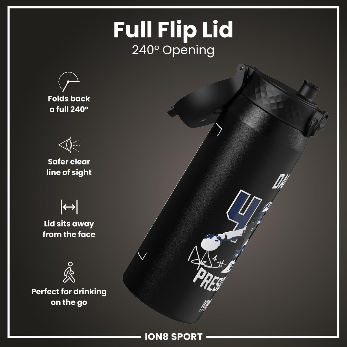 NFL x ION8, Isolierte Stahlflasche, Locked In Series, Dak Prescott, 750 ml