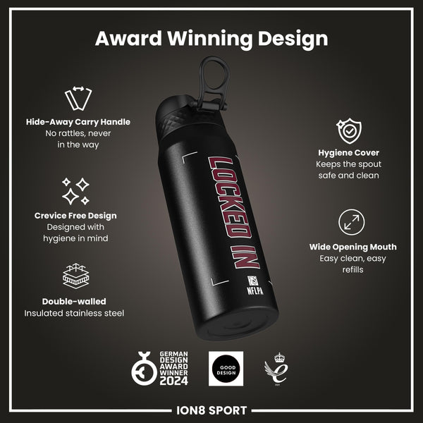 NFL x ION8, Isolierte Stahlflasche, Locked In Series, Jayden Daniels, 750 ml