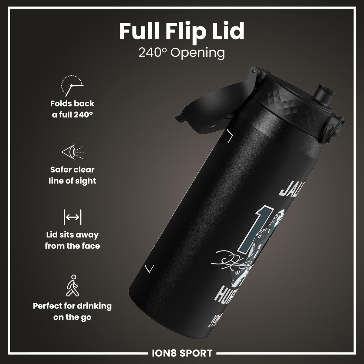 NFL x ION8, Isolierte Stahlflasche, Locked In Series, Jalen Hurts, 750 ml