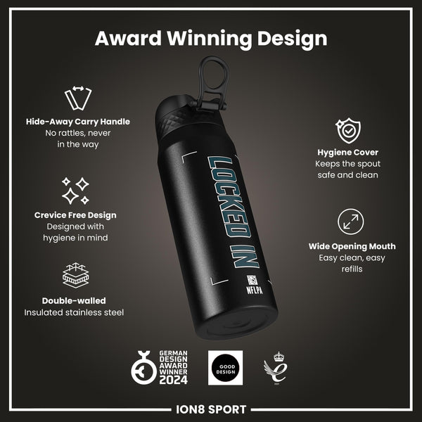 NFL x ION8, Isolierte Stahlflasche, Locked In Series, Jalen Hurts, 750 ml
