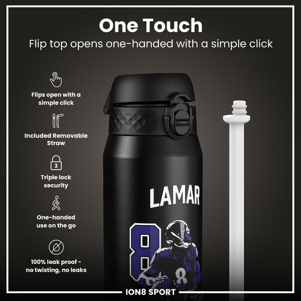 NFL x ION8, Isolierte Stahlflasche, Locked In Series, Lamar Jackson, 750 ml