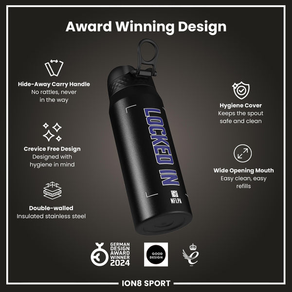 NFL x ION8, Isolierte Stahlflasche, Locked In Series, Lamar Jackson, 750 ml