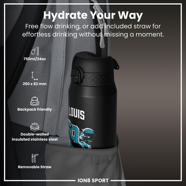 NFL x ION8, Isolierte Stahlflasche, Locked In Series, Ress-Zammit, 750 ml