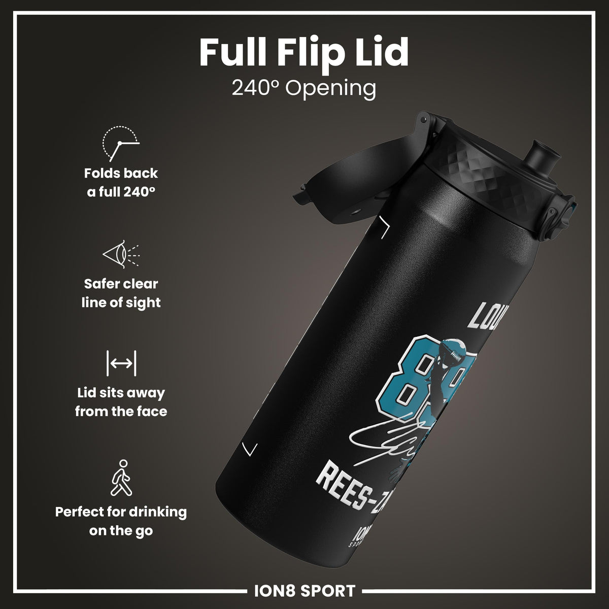 NFL x ION8, Isolierte Stahlflasche, Locked In Series, Ress-Zammit, 750 ml