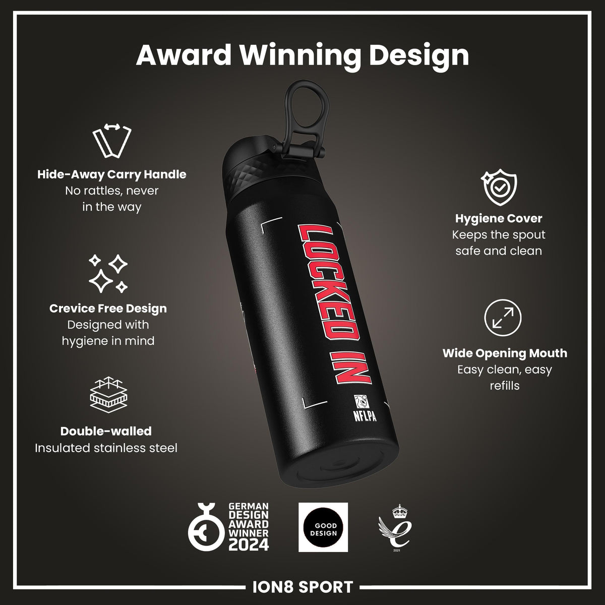 NFL x ION8, Isolierte Stahlflasche, Locked In Series, Patrick Mahomes, 750 ml