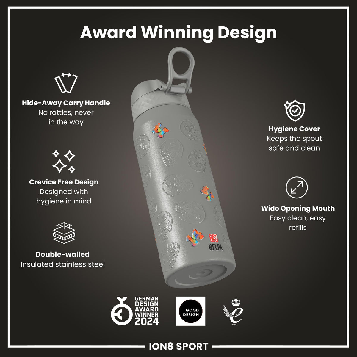 NFL x ION8, Isolierte Stahlflasche, Signature Series, Amon-Ra, 750 ml