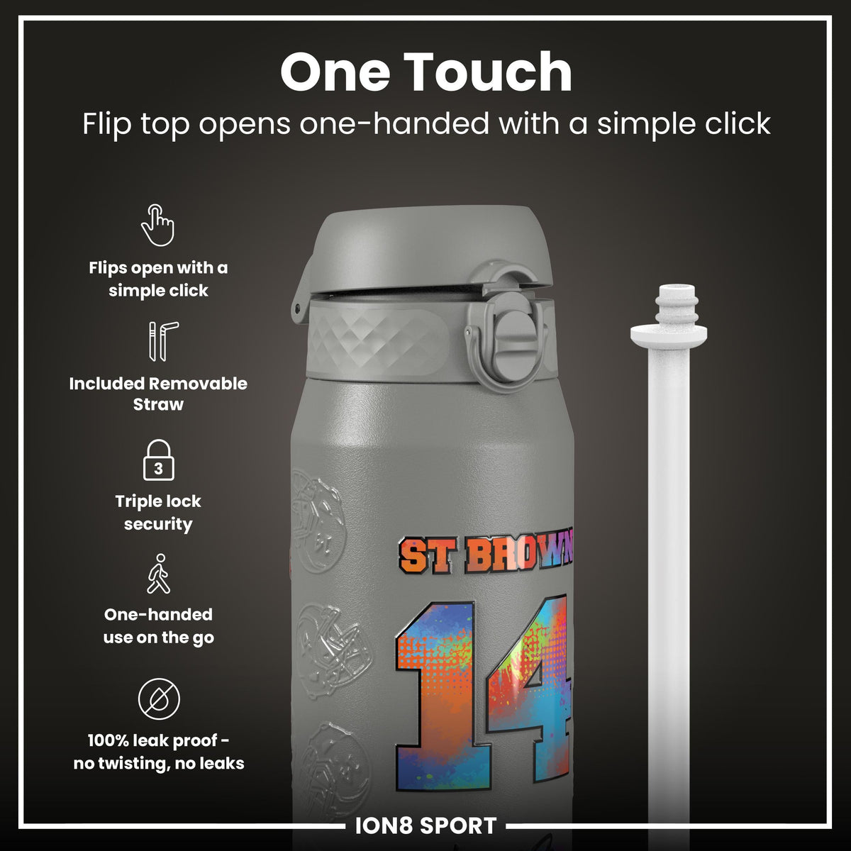 NFL x ION8, Isolierte Stahlflasche, Signature Series, AJ Brown, 750 ml