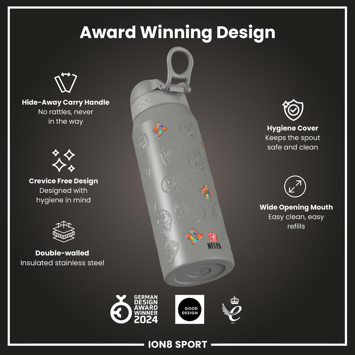 NFL x ION8, Isolierte Stahlflasche, Signature Series, AJ Brown, 750 ml