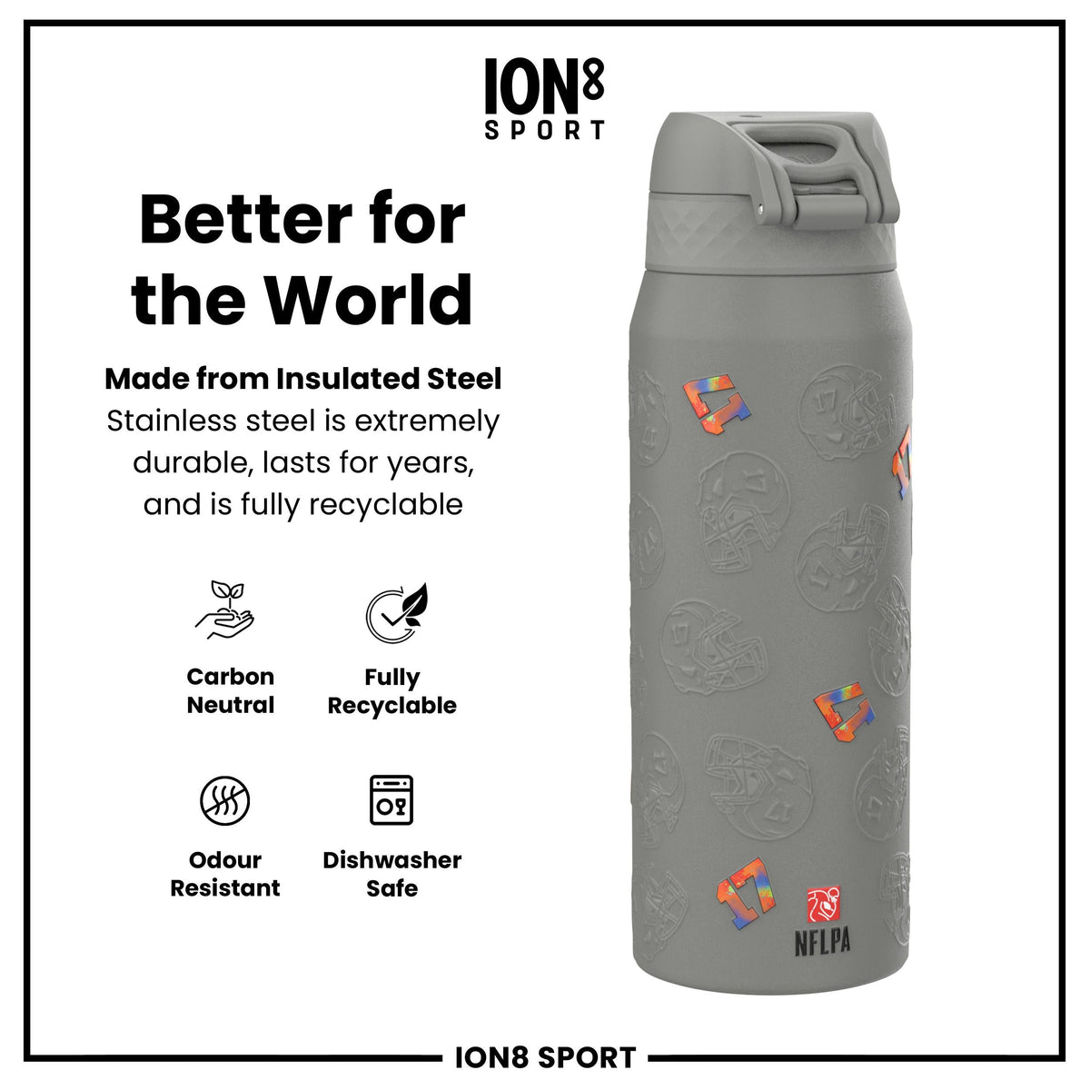 NFL x ION8, Isolierte Stahlflasche, Signature Series, Josh Allen, 750 ml