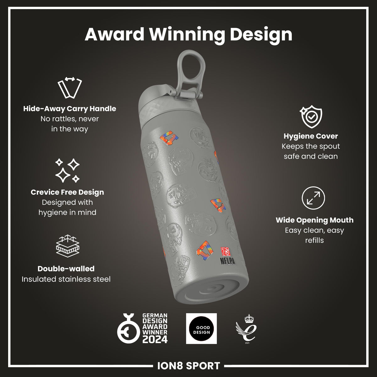 NFL x ION8, Isolierte Stahlflasche, Signature Series, Josh Allen, 750 ml