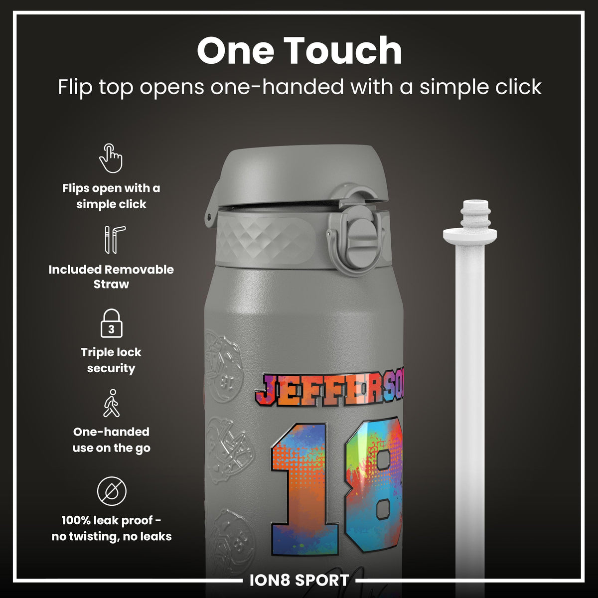 NFL x ION8, Isolierte Stahlflasche, Signature Series, Justin Jefferson, 750 ml