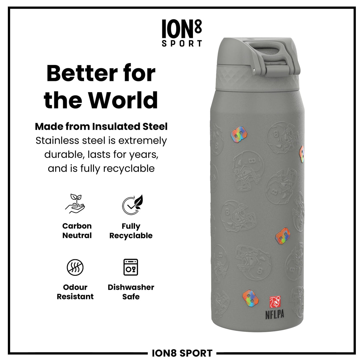 NFL x ION8, Isolierte Stahlflasche, Signature Series, Lamar Jackson, 750 ml