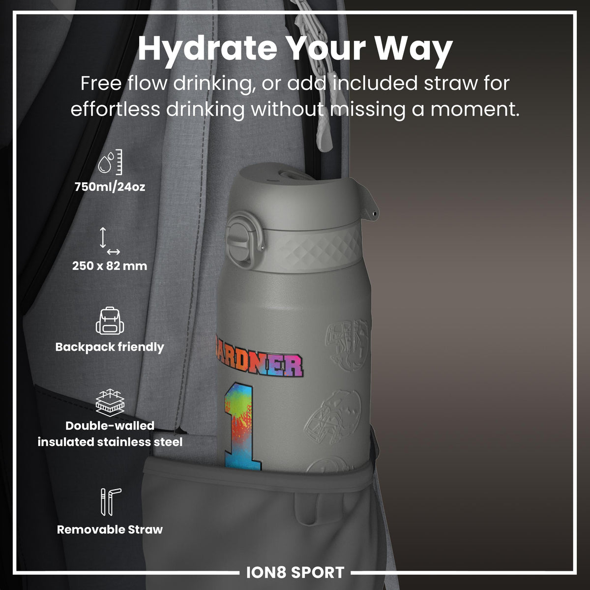 NFL x ION8, Isolierte Stahlflasche, Signature Series, Sauce Gardner, 750 ml