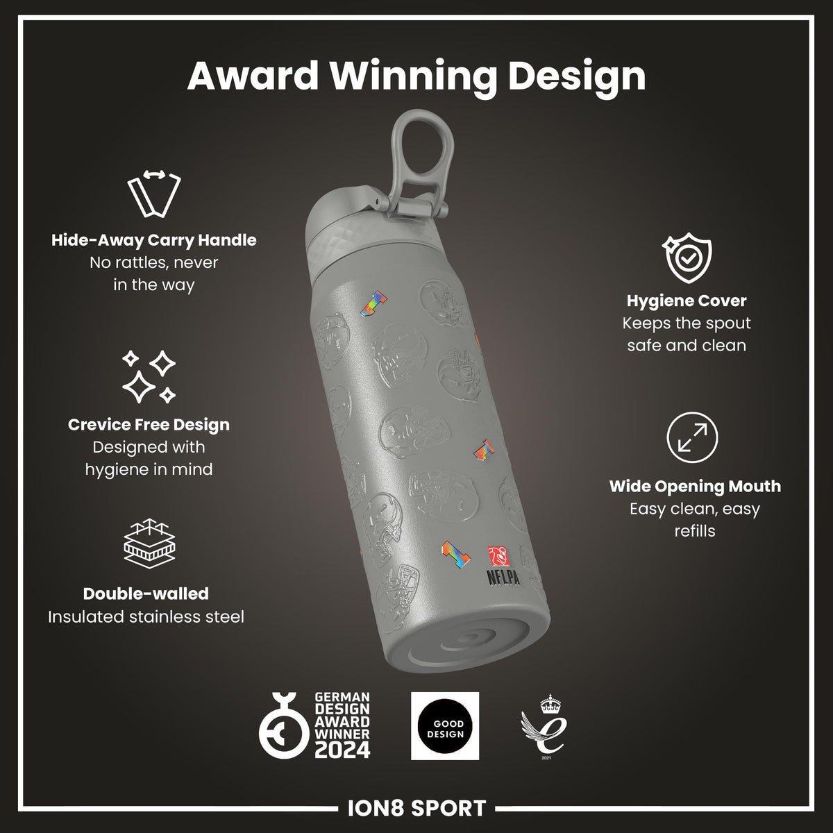 NFL x ION8, Isolierte Stahlflasche, Signature Series, Tua Tagovailoa, 750 ml