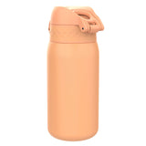 A peach-colored insulated water bottle stands upright with a closed flip-top lid in a plain white background.