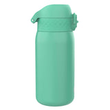 A mint-green water bottle stands upright with a flip-top lid in a plain white background context.