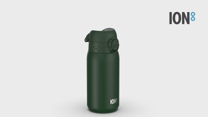 360 Video View of Ion8 Leak Proof Kids Water Bottle, Stainless Steel, Dark Green, 400ml (13oz)