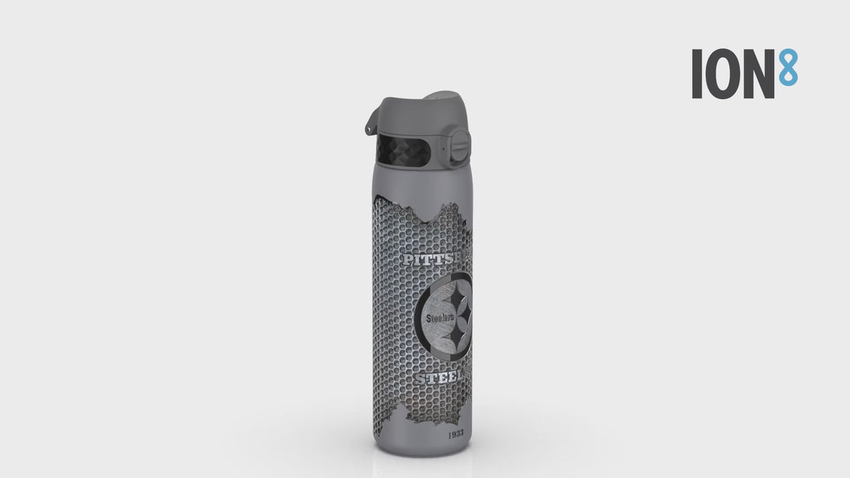 360 Video of Ion8 Leak Proof Slim Water Bottle, Stainless Steel, NFL Steelers, 600ml (20oz)